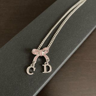 【極美品】Dior　ディオール　ネックレス　シルバー　フラワー　リボン　ストーン