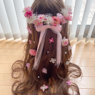 ラプンツェルハーフアップ髪飾り♡ピンク ヘッドドレス(ヘッドドレス/ドレス)