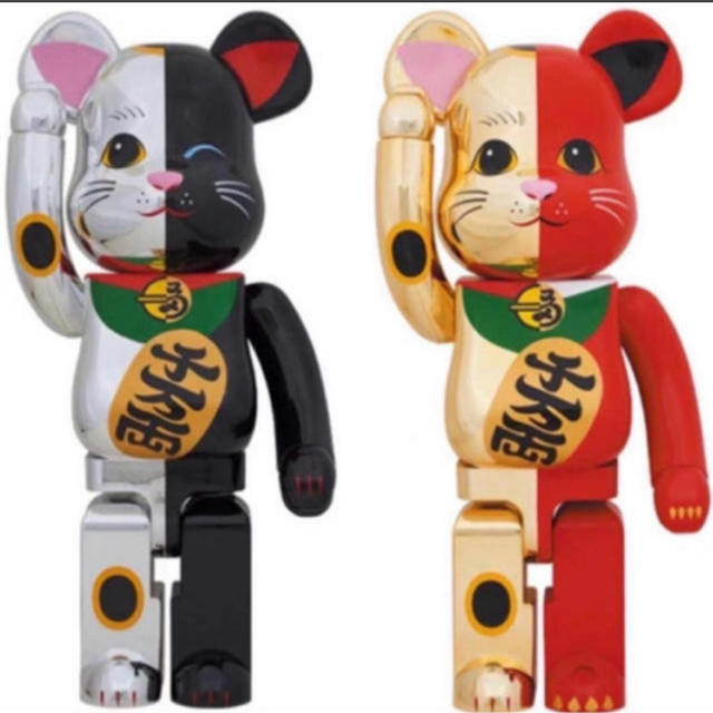 Be@rbrick 招き猫 銀 黒 1000％　ベアブリックその他