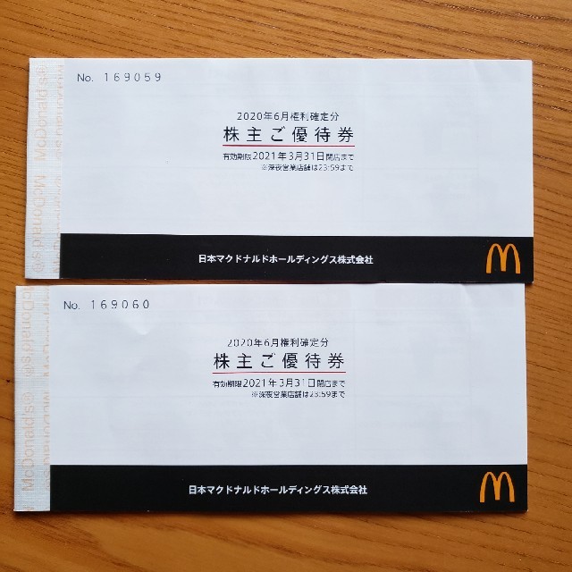 マクドナルド(マクドナルド)のマクドナルド株主優待券２冊 チケットの優待券/割引券(フード/ドリンク券)の商品写真