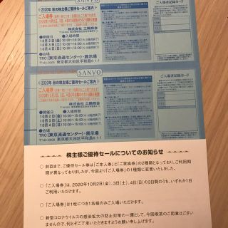 サンヨー(SANYO)の【9月30日落札分まで】三陽商会　株主優待セール入場券2枚(ショッピング)