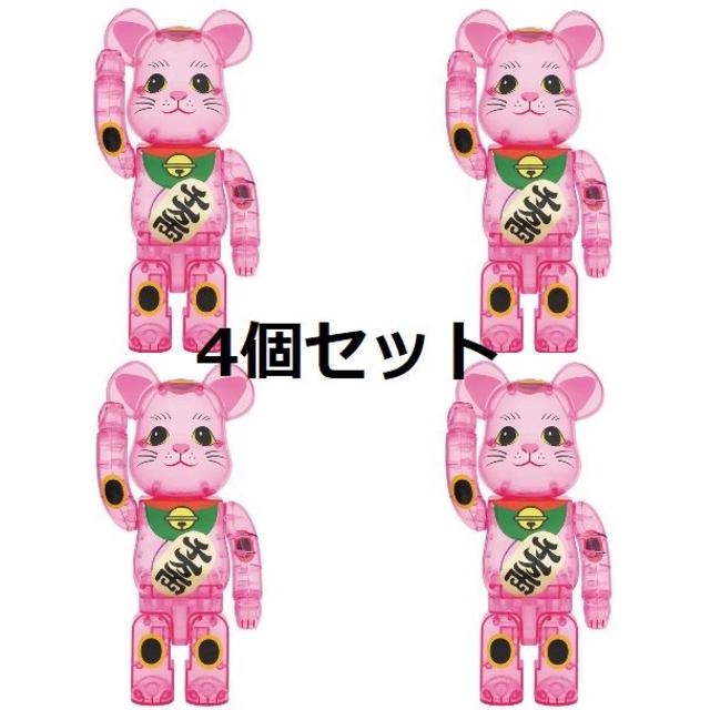 BE@RBRICK 招き猫 桃色透明 400％ 4個セット-