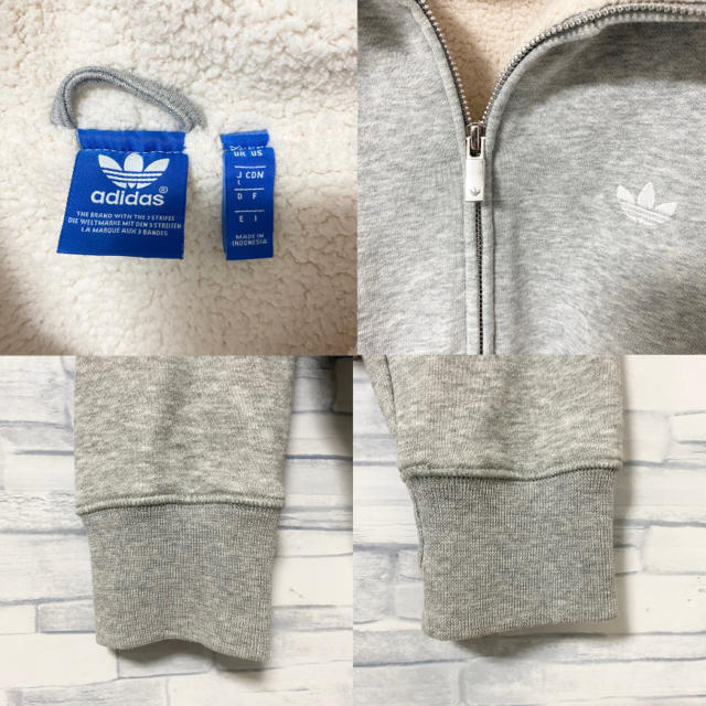 adidas(アディダス)のアディダスオリジナルス　ジップパーカー　バックロゴ　裏ボア　グレー　L レディースのトップス(パーカー)の商品写真