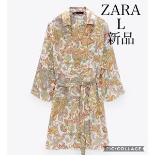 ザラ(ZARA)の【新品】ZARA ペイズリー プリント柄フルイドワンピース L(ミニワンピース)