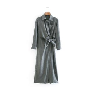 ザラ(ZARA)の🍁秋新作🍁2397◆gray リボン シャツワンピース(ひざ丈ワンピース)