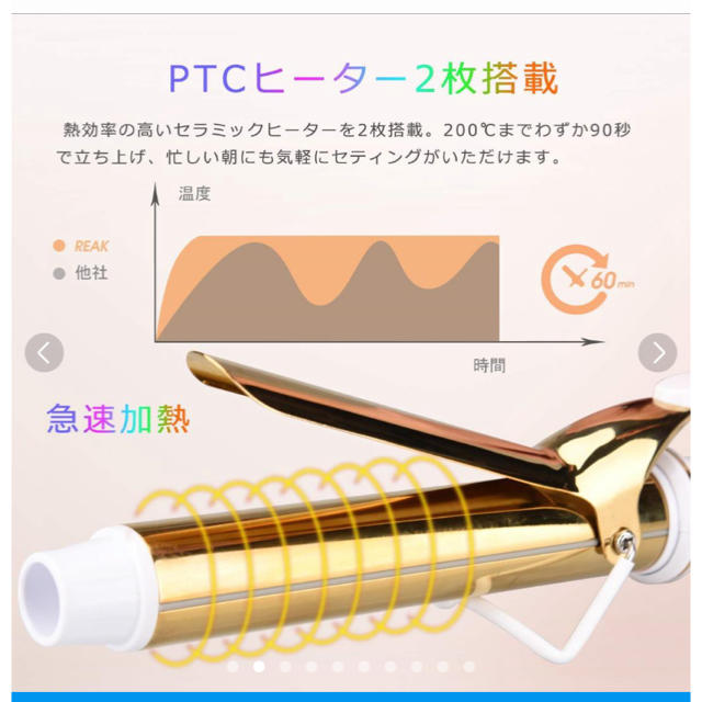 早い者勝ち！！ REAKカールヘアアイロン32mmゴールド スマホ/家電/カメラの美容/健康(ヘアアイロン)の商品写真