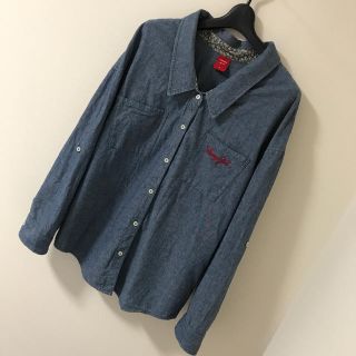 トミーガール(tommy girl)の【美品】トミーガールtommy girl 長袖デニムシャツロールアップ花柄(シャツ/ブラウス(長袖/七分))