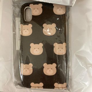 iPhoneケース　iPhoneX クマ　総柄　黒　茶　ベージュ(iPhoneケース)