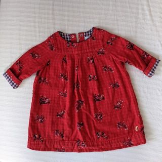 プチバトー(PETIT BATEAU)のプチバトー　赤　ダブルガーゼワンピース　74cm(ワンピース)