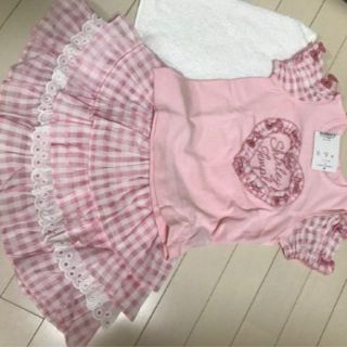 シャーリーテンプル(Shirley Temple)のシャーリーテンプルギンガムカットソー＆キュロットパンツ（110 cm)新品タグ付(Tシャツ/カットソー)