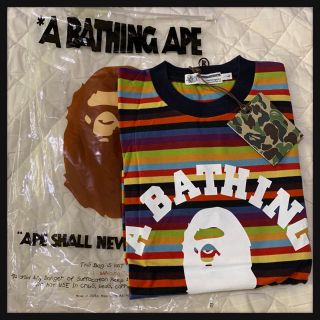 アベイシングエイプ(A BATHING APE)のa117【新品】レアABATHINGAPE アベイシングエイプ ボーダー柄ロンT(Tシャツ/カットソー(七分/長袖))