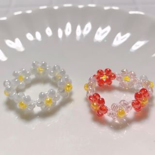 デイジー　ピンクレッド　ビーズリング　비즈반지　ハンドメイド(リング)