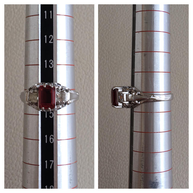 (24)ルビーカラーのビジューリング シルバー アンティーク レディースのアクセサリー(リング(指輪))の商品写真
