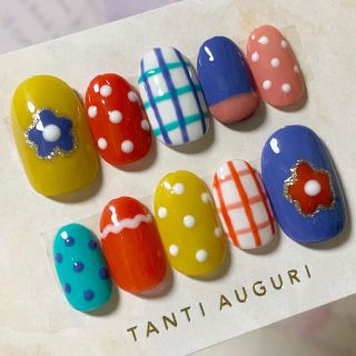 ネイルチップno 32 カラフル レトロ ポップ 花 ドット チェックの通販 By Caho ラクマ ネイルチップno 32 カラフル レトロ ポップ 花 ドット チェックの通販 By Caho ラクマ