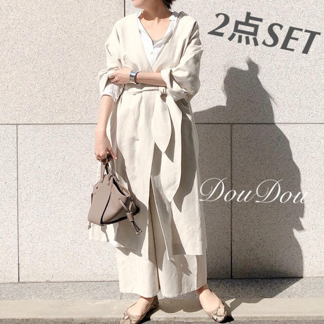 DouDou(ドゥドゥ)の2点SET¥42900【DouDou】ヘリンボーンガウンコートセットアップ レディースのレディース その他(セット/コーデ)の商品写真