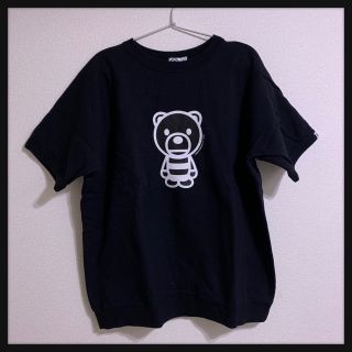 アベイシングエイプ(A BATHING APE)のa124★スウェット　半袖　マイロ　アニマル　黒　L★(スウェット)