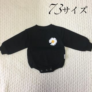 フラワー ワンポイント ロンパース 黒 新品 73サイズ(ロンパース)