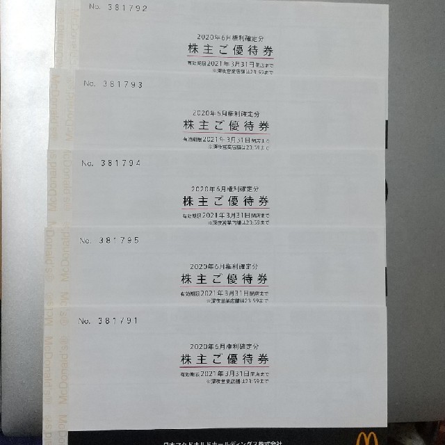 マクドナルド 株主優待券 6枚×5冊のサムネイル