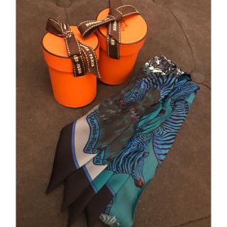 エルメス(Hermes)のエルメス　ツイリー　２本セット　ゼブラ　保管シワ有り　極美品(バンダナ/スカーフ)