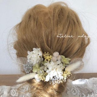 髪飾り【C1】ヘッドパーツ　ドライフラワー　ウェディング　成人式　卒業式(ヘアアクセサリー)