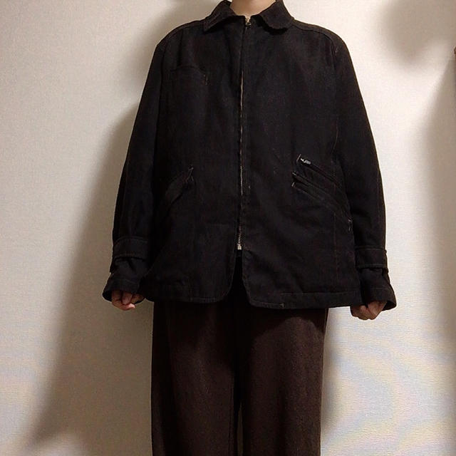 Lochie(ロキエ)のvintage ステンカラーコート ショート ブラック ステッチ メンズのジャケット/アウター(ステンカラーコート)の商品写真