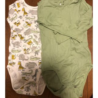 エイチアンドエム(H&M)のH＆M 長袖ロンパース 肌着 グリーン動物 92cm(下着)