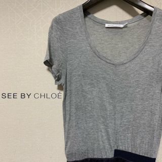 シーバイクロエ(SEE BY CHLOE)の【美品】SEE BY CHLOE シルク混膝丈切り替えカットワンピース(ひざ丈ワンピース)