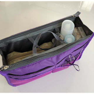 【新品】メイクバッグ バックインバッグ 紫色 パープル(ポーチ)