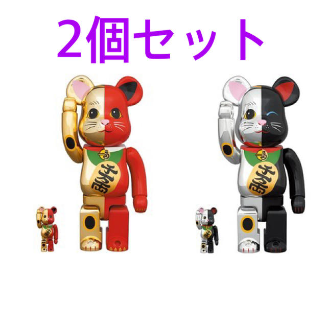 BE@RBRICK ベアブリック 招き猫金 赤/銀 黒 100％ 400％セット