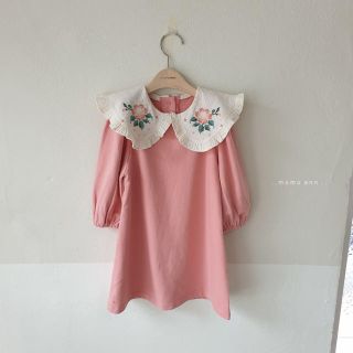 ◆新品/即日発送◆ 100cm フリルカラーワンピース、韓国子供服(ワンピース)