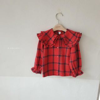 ◆新品/即日発送◆ 韓国子供服 フリルカラーブラウス(90~110cm)(ブラウス)