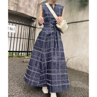 アメリヴィンテージ(Ameri VINTAGE)のNEEDLE CHECK DRESS  希少S 最安値　正規品　定価以下(ロングワンピース/マキシワンピース)