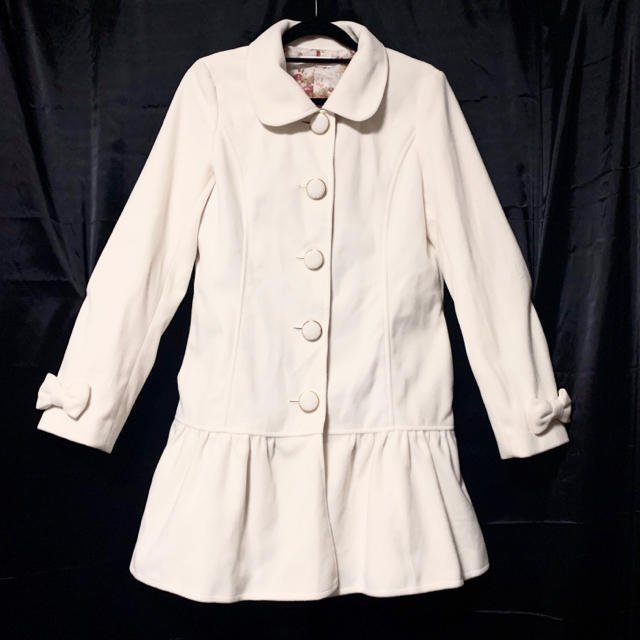 LIZLISA コート 袖リボン 丸襟 フリル ホワイト 白レディース