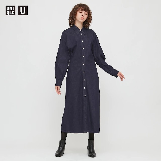 UNIQLO(ユニクロ)のUNIQLOユニクロデニムロングシャツワンピース レディースのワンピース(ロングワンピース/マキシワンピース)の商品写真