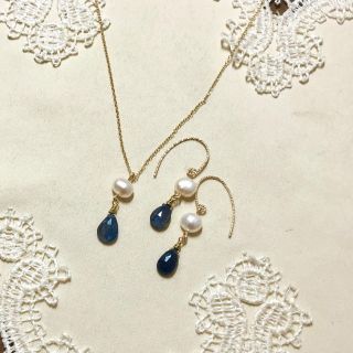 サファイアとパールのピアス＆ネックレス(ピアス)