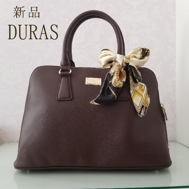 DURAS(デュラス)のデュラス　スカーフ付　ハンドバッグ　ブラウン　ショルダーバッグ　シンプル　仕事 レディースのバッグ(ハンドバッグ)の商品写真