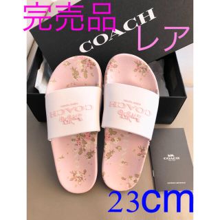 コーチ(COACH)の【未使用】コーチ　スライド　サンダル　レディース　花柄　パステルピンク　レア(サンダル)