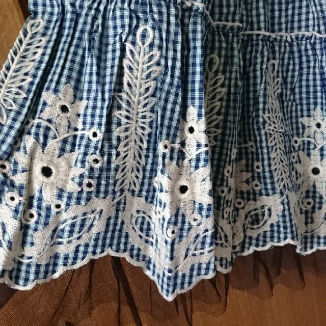 Lois CRAYON(ロイスクレヨン)の最終SALE ギンガムチェック チュール 刺繍 フラワー vintage レディースのスカート(ひざ丈スカート)の商品写真