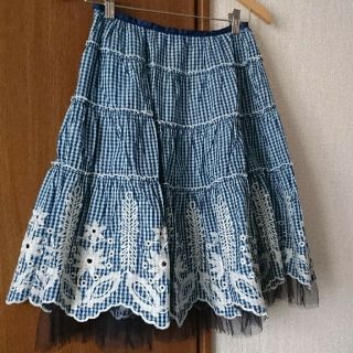 ロイスクレヨン(Lois CRAYON)の最終SALE ギンガムチェック チュール 刺繍 フラワー vintage(ひざ丈スカート)