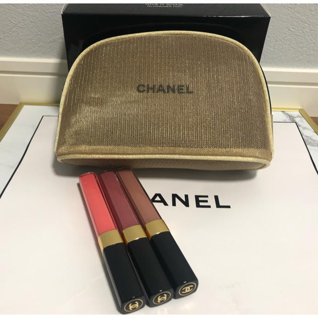 【CHANEL】新品&限定品♡リップグロス3本&ポーチ付