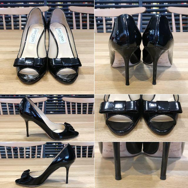 JIMMY CHOO(ジミーチュウ)の超美品 ジミーチュウ オープントゥパンプス エナメル パテント 35.5 レディースの靴/シューズ(ハイヒール/パンプス)の商品写真