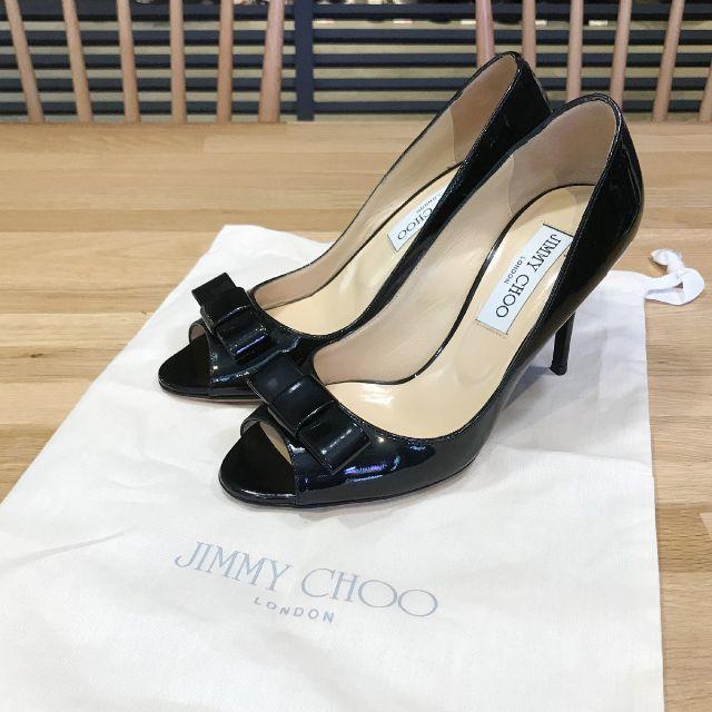 JIMMY CHOO(ジミーチュウ)の超美品 ジミーチュウ オープントゥパンプス エナメル パテント 35.5 レディースの靴/シューズ(ハイヒール/パンプス)の商品写真