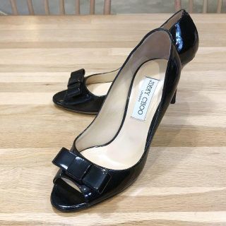 ジミーチュウ(JIMMY CHOO)の超美品 ジミーチュウ オープントゥパンプス エナメル パテント 35.5(ハイヒール/パンプス)