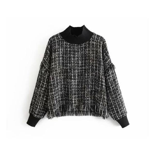 ZARA(ザラ)のZARA  ツイードフリンジトップス レディースのトップス(カットソー(長袖/七分))の商品写真