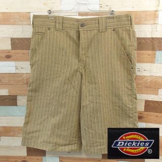 ディッキーズ(Dickies)の【Dickies】 美品 ディッキーズ ブラウンストライプショートパンツ 34(ショートパンツ)