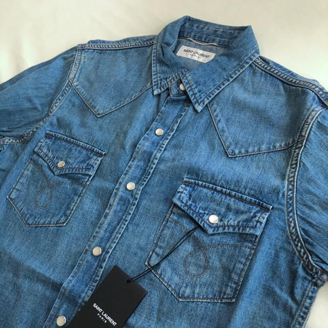 新品！SAINT LAURENT ヴィンテージ加工ウエスタンデニムシャツ S