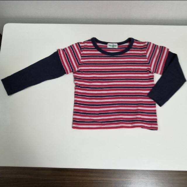 ロンT　長袖Tシャツ　ボーダー　赤　ネイビー　100cm キッズ/ベビー/マタニティのキッズ服男の子用(90cm~)(Tシャツ/カットソー)の商品写真