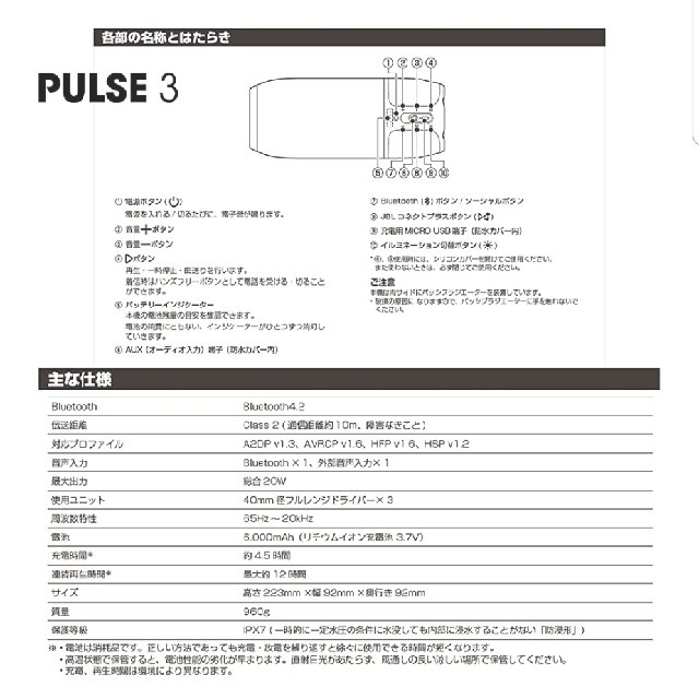 JBS(ジェイビーエス)のJBL HARMAN PULSE3 Bluetooth スピーカー ホワイト スマホ/家電/カメラのオーディオ機器(スピーカー)の商品写真