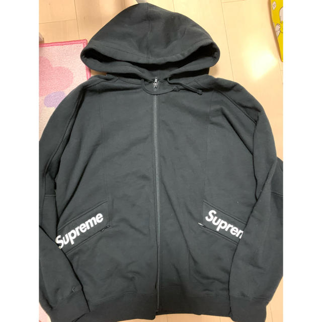 激レアL！20ss supreme colour blockedジップパーカー黒