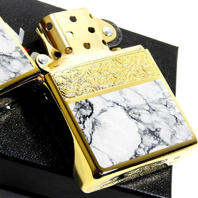 ZIPPO(ジッポー)の送料無料☆zippo☆両面加工☆大理石柄☆アラベスクラインG☆GD/WH☆ジッポ メンズのファッション小物(タバコグッズ)の商品写真